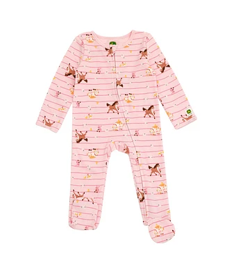 John Deere Baby Girls Animals Ribbed Zip Up Sleep N' Play Coverall