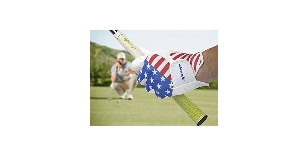 Wosofe Golf Gloves Men's Left Hand Cabretta Leather with Score Counter Usa Flag White Soft Breathable Professional Mini