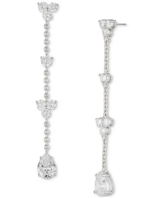 Marchesa Silver-Tone Crystal Station Linear Drop Earrings