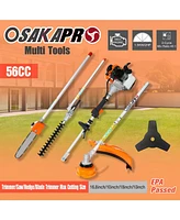4 in 1 Multi-Functional Trimming Tool, 56CC 2-Cycle Garden Tool System with Gas Pole Saw, Hedge Trimmer, Grass Trimmer, and Brush Cutter Epa Compliant