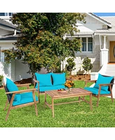 Gymax 8 Piece Wood Frame Furniture Set Patio Conversation Set w/ Cushions