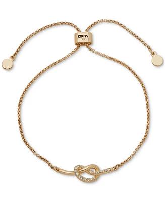 Dkny Gold-Tone Pave Knot Accent Slider Bracelet