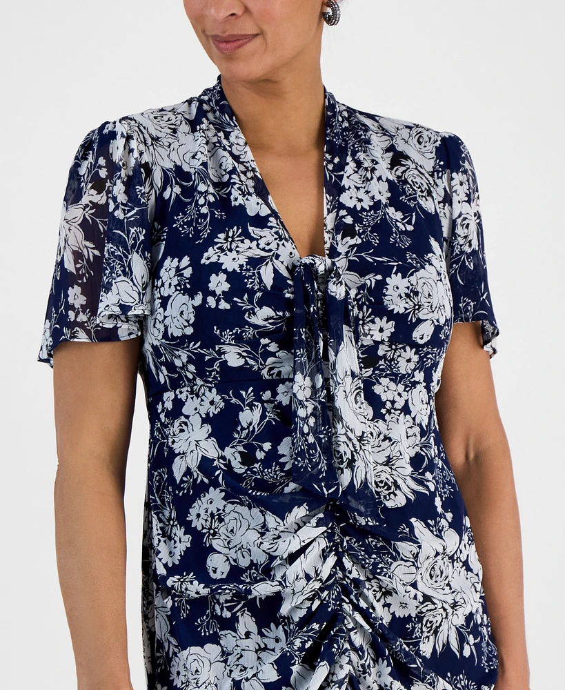 Connected Women's Shirred-Front Short-Sleeve Sheath Dress