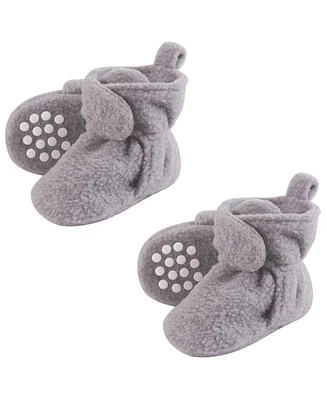 Luvable Friends Baby Boys Unisex Cozy Fleece Booties, Charcoal 2-Piece, 0-6 Months