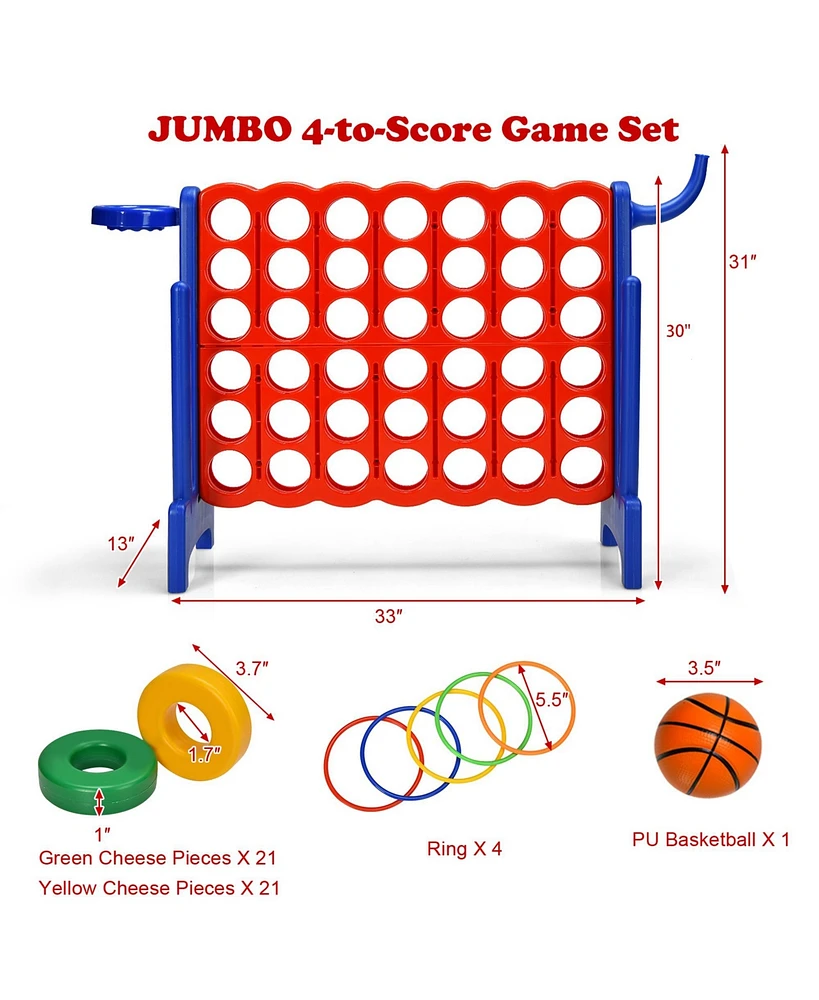 Gymax 2.5Ft 4-to-Score Giant Game Set Basketball Hoop Ring Game Outdoor Indoor