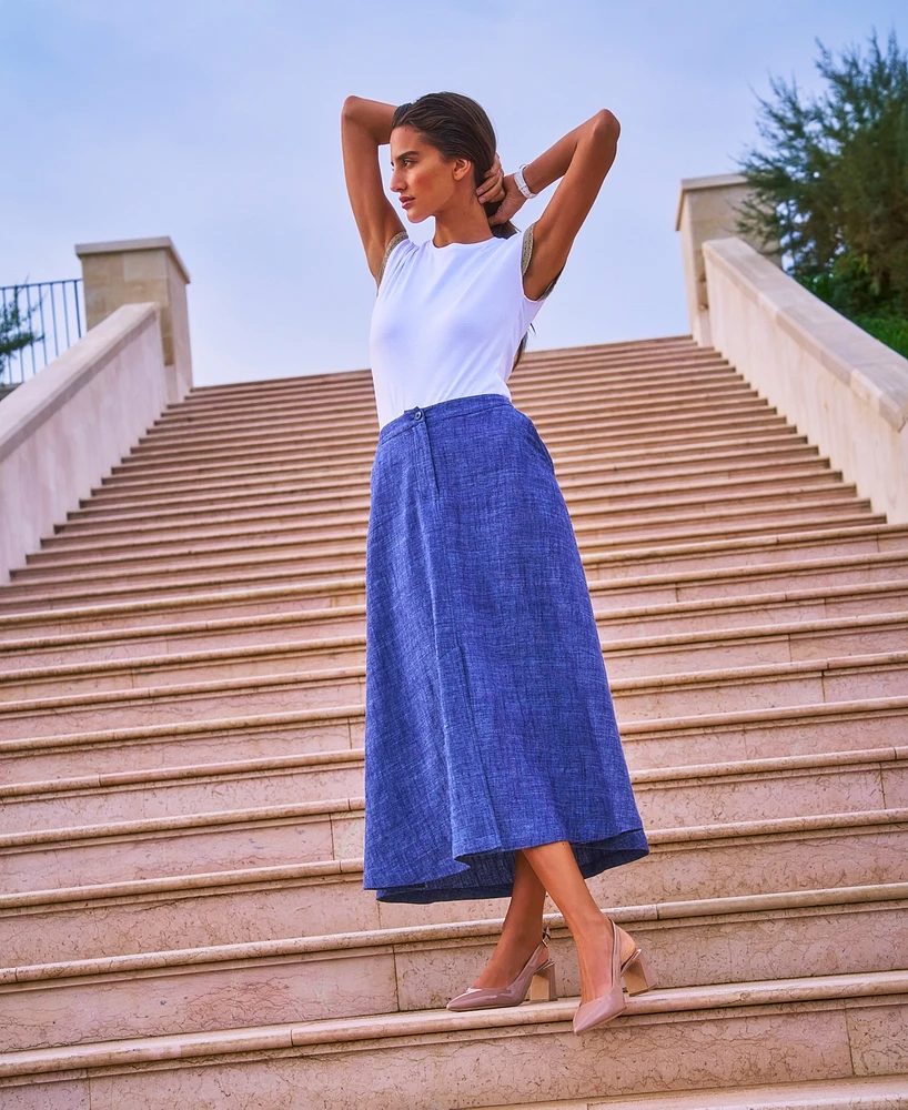Vince Camuto Women's Linen-Blend Chambray Midi Skirt