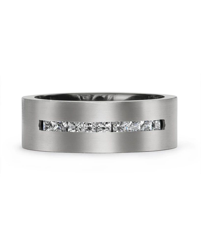 Bling Jewelry Wide Cubic Zirconia Channel Set Cz Couples Band Ring 7MM Silver Tone Titanium