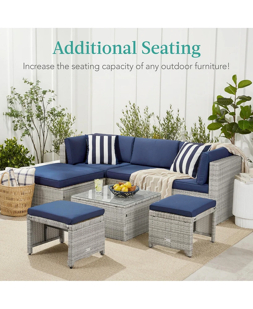 Best Choice Products Set of 2 Multipurpose Patio Wicker Ottomans w/ Removable Cushions