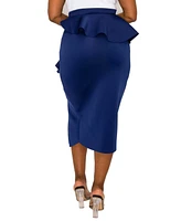 L I V D Plus Size Ruffled Peplum Neoprene Midi Skirt