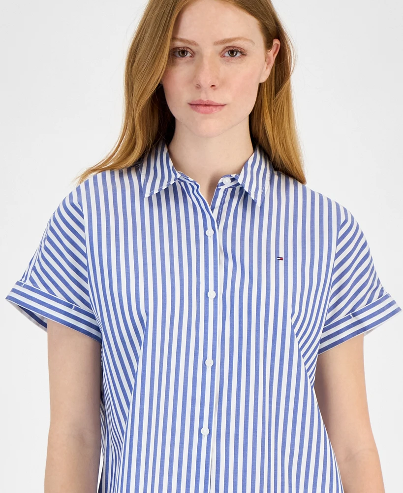 Tommy Hilfiger Women's Cotton Striped Cuffed-Sleeve Shirt