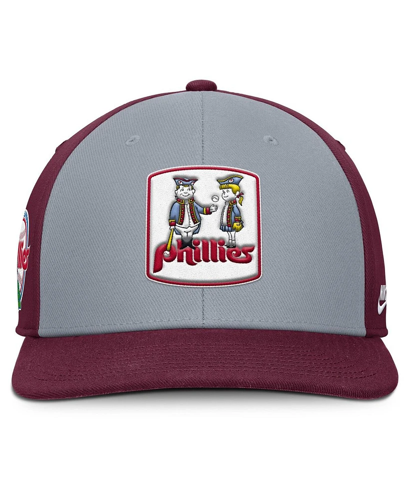 Nike Men's Gray/Burgundy Philadelphia Phillies Pro Performance Snapback Hat