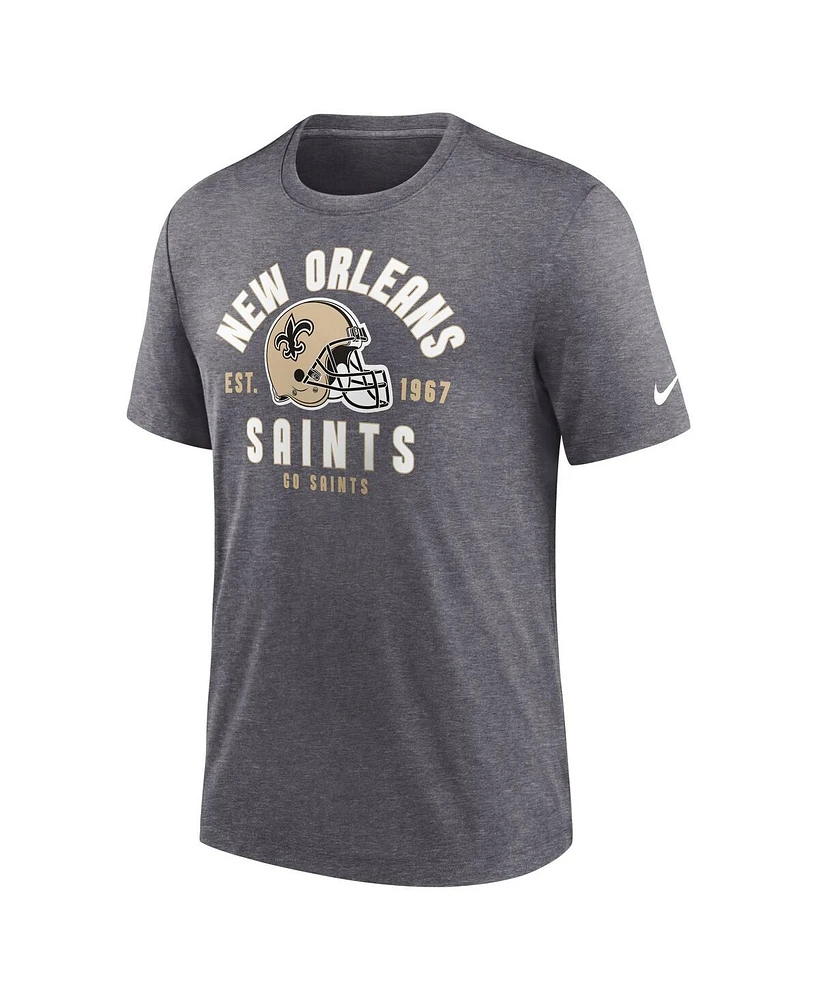 Nike Men's Heather Charcoal New Orleans Saints Helmet Tri-Blend T-Shirt