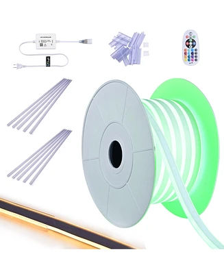 DELight 50FT Rgb Led Neon Rope Lights with 2" Plastic U Channel System 10PCS,App & Remote Control Ac 110V Waterproof Dimmable Cuttable Strip Ligh