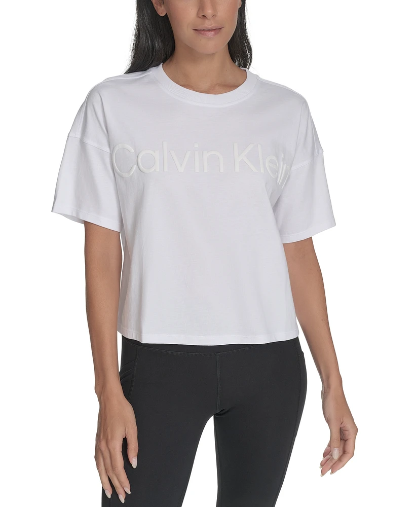 Calvin Klein Performance Women's Cotton Raised Logo Cropped T-Shirt