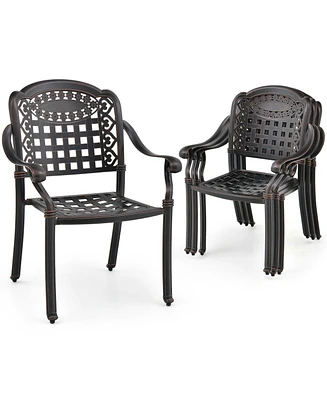 4pcs Patio Cast Aluminum Armrest Chairs Dining Stackable Outdoor White