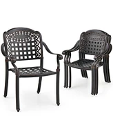 4pcs Patio Cast Aluminum Armrest Chairs Dining Stackable Outdoor White