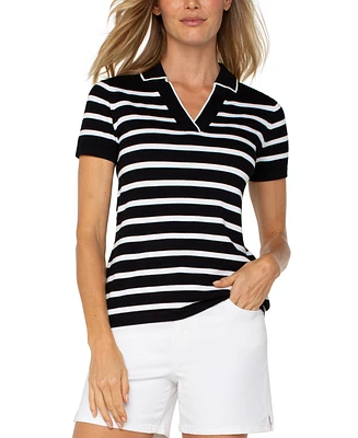 Liverpool Los Angeles Women's Short-Sleeve Striped Sweater