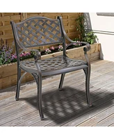 2 Pcs Outdoor Dining Chairs Cast Aluminium Patio Dining Chair Set of 2 Patio Bistro Chairs, Bronze