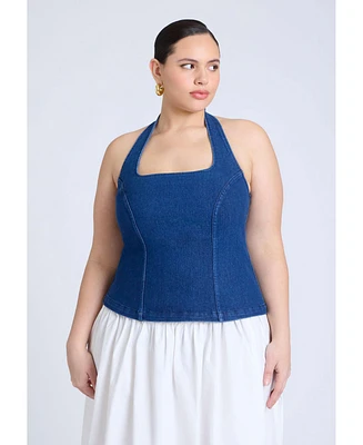 Eloquii Women's Comfort Stretch Denim Halter Top