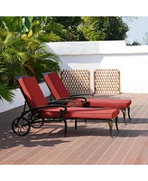 Mondawe Outdoor Cast Aluminum Chaise Lounge Chair with Wheel and Cushion