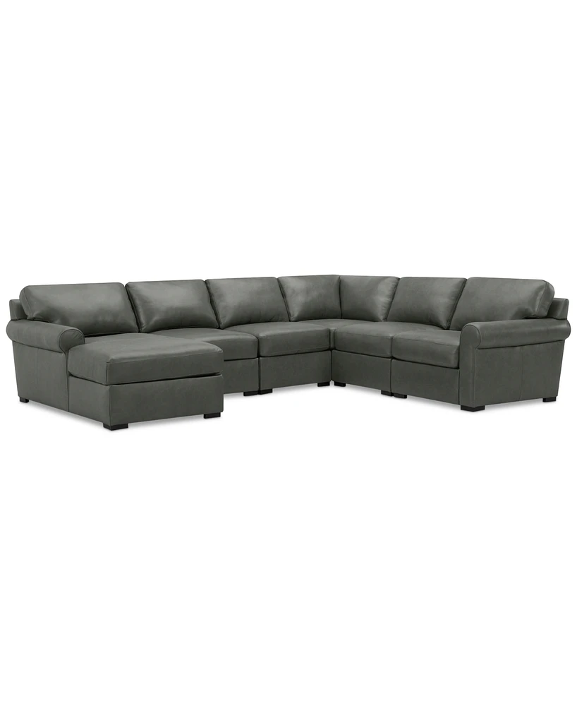 Radley Roll Arm 132" 6-Pc. Leather Square Corner Chaise Sectional, Exclusively at Macy's