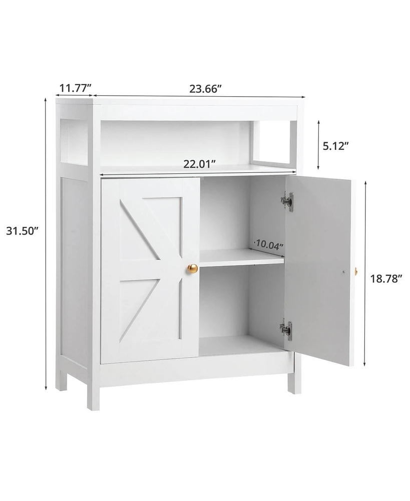 Bathroom Floor Cabinet Wooden Storage Organizer with 2 Doors