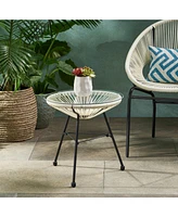 Modern Rattan Side Table with Tempered Glass Top for Outdoor and Indoor Use