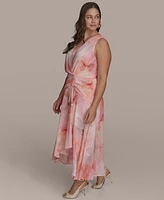 Donna Karan New York Plus Size Floral-Print Surplice Midi Dress