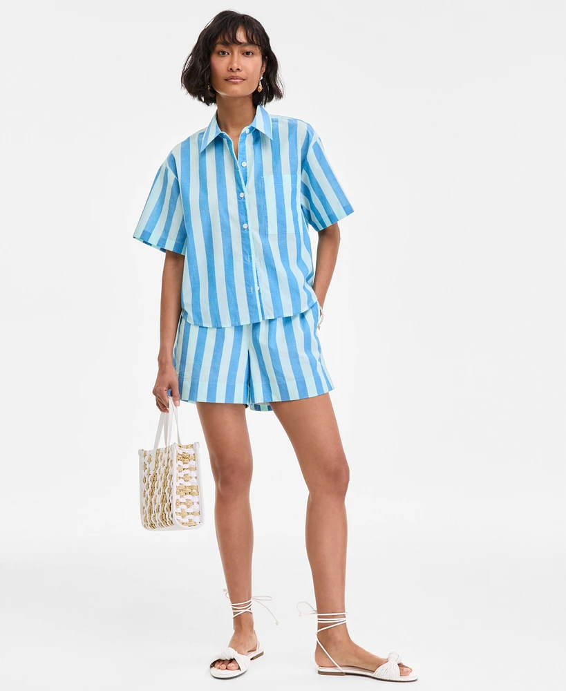 On 34th Women's Cotton Striped Short-Sleeve Shirt, Exclusively at Macy's
