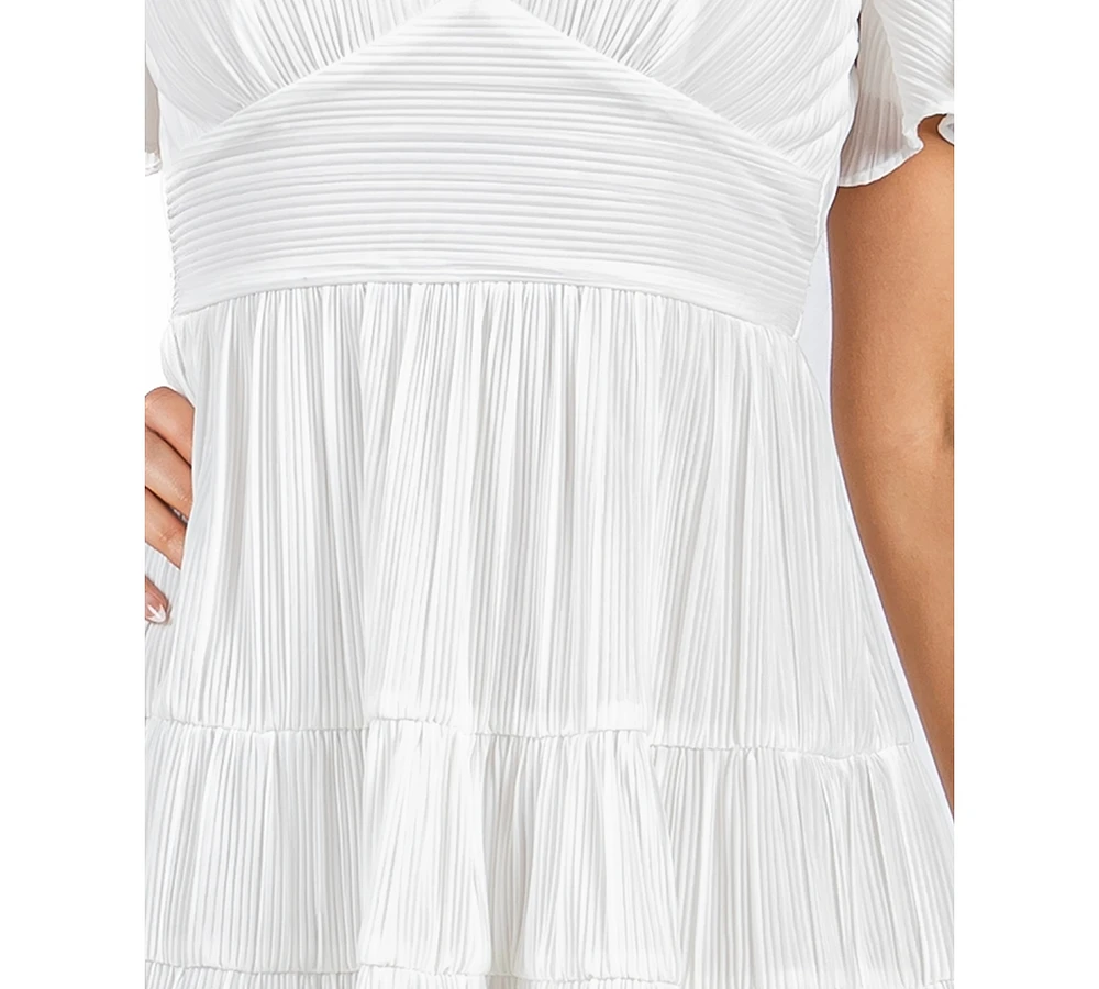 B Darlin Juniors' Bodre Ruffle-Sleeve Tiered Mini Dress