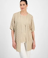Jm Collection Petite Short-Sleeve Shine Cardigan, Exclusively at Macy's