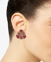 Anne Klein Gold-Tone Crystal Flower Clip-On Button Earrings