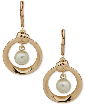Anne Klein Gold-Tone Imitation Pearl Knot Orbital Drop Earrings