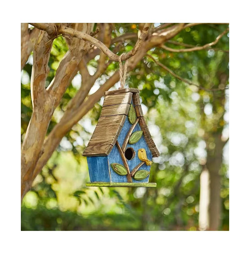 Farmhouse Solid Wood Hanging Birdhouse for Outdoor Garden Decoration