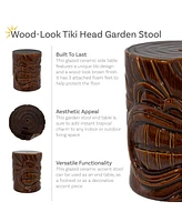 Tropical Wood-Look Tiki Head Decorative Ceramic Garden Stool - 17"