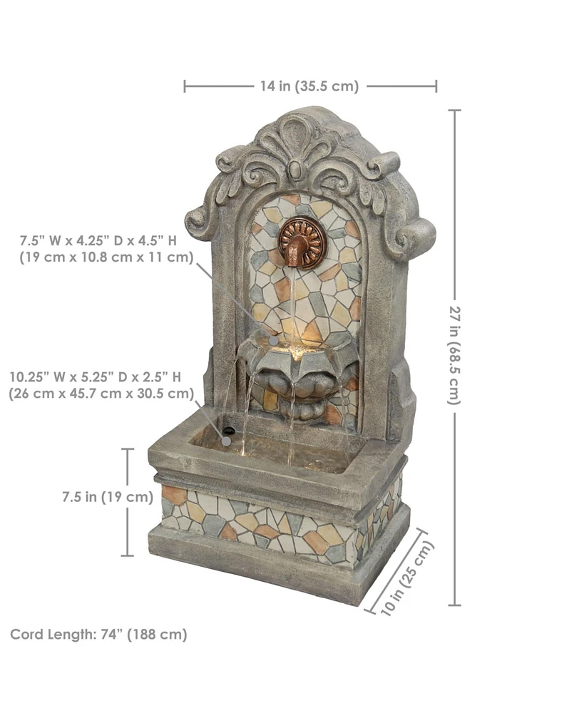 Enchanting Estate Polyresin Flat Back Floor Outdoor Wall Fountain for the Patio, Deck, or Yard - 27" - Gray