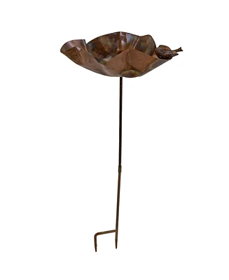 Outdoor Staked Metal Bird Bath with Bird Figurine - Copper Uv-Resistant Finish - 34.25" H