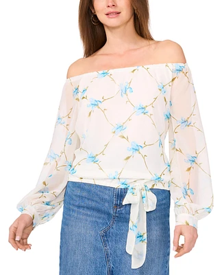 Vince Camuto Women's Floral Off-The-Shoulder Long-Sleeve Tie-Front Blouse