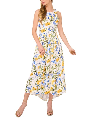 CeCe Women's Floral Crewneck Bow-Strap High-Low Dress