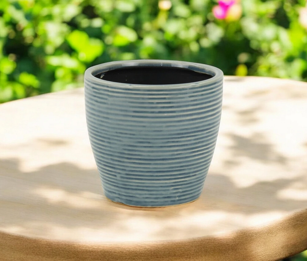 Striped Ceramic Round Planter – Modern Pot for Indoor & Outdoor Spaces