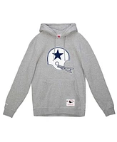 Mitchell & Ness Men's Heather Gray Dallas Cowboys Helmet Logo Vintage Pullover Hoodie