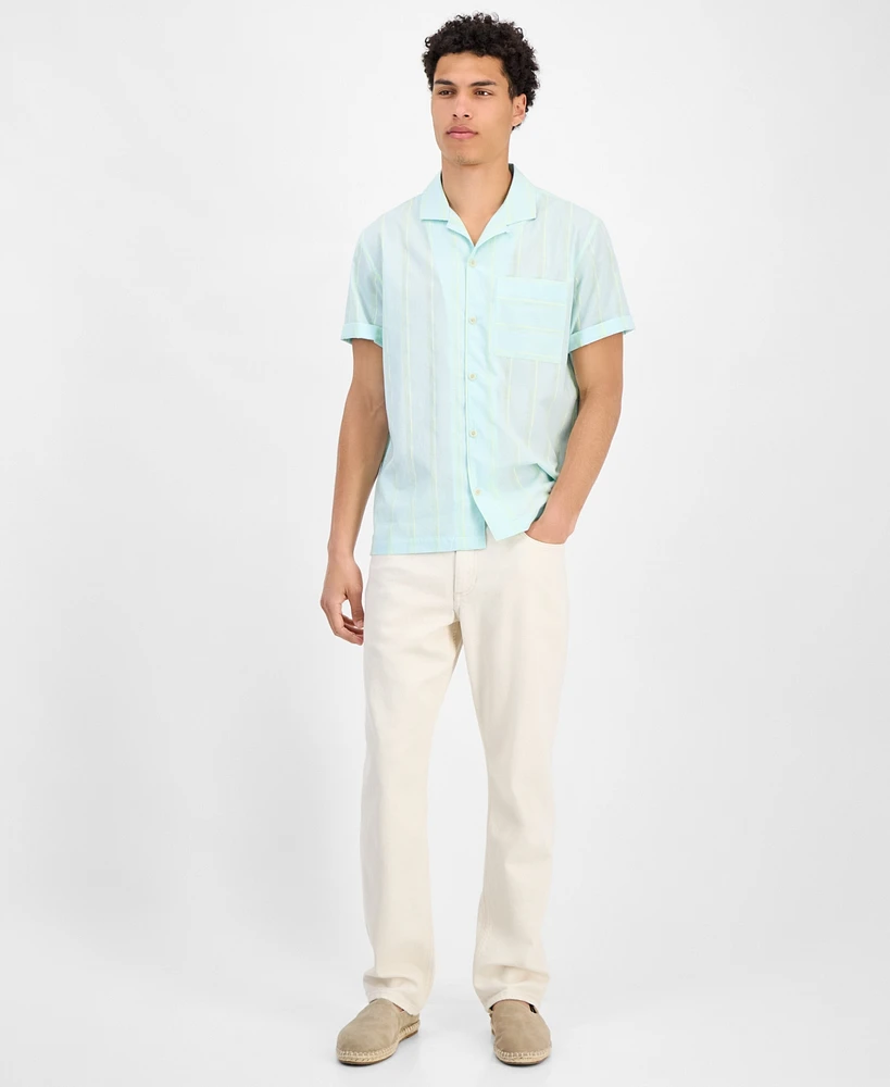 Sun + Stone Men's Adrian Short Sleeve Striped Button-Front Camp Shirt, Exclusively at Macy's