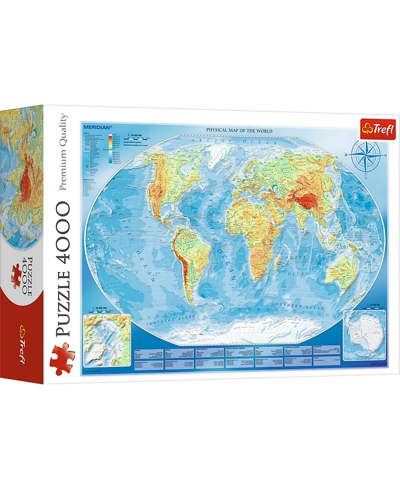 Trefl Red 4000 Piece Puzzle - Large physical map of the world / Meridian