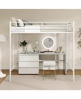Twin Loft Bed Frame with 2 Ladders Full-length Guardrail