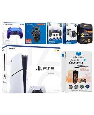 Sony Playstation 5 Slim Disc with Extra Controller, Plantronics Headset, Fps Grip Kit, Charge Dock and MightySkins Decal Voucher + 2 Year Cps Extended