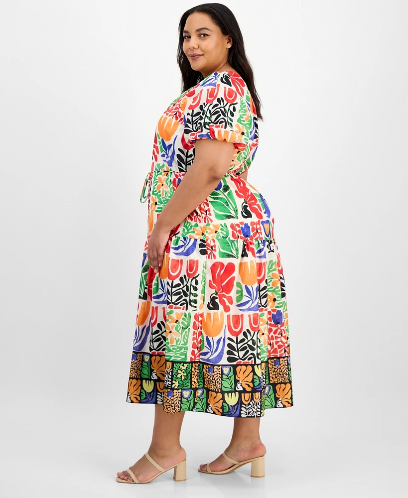 julia jordan Plus Puff-Sleeve Printed Midi Dress
