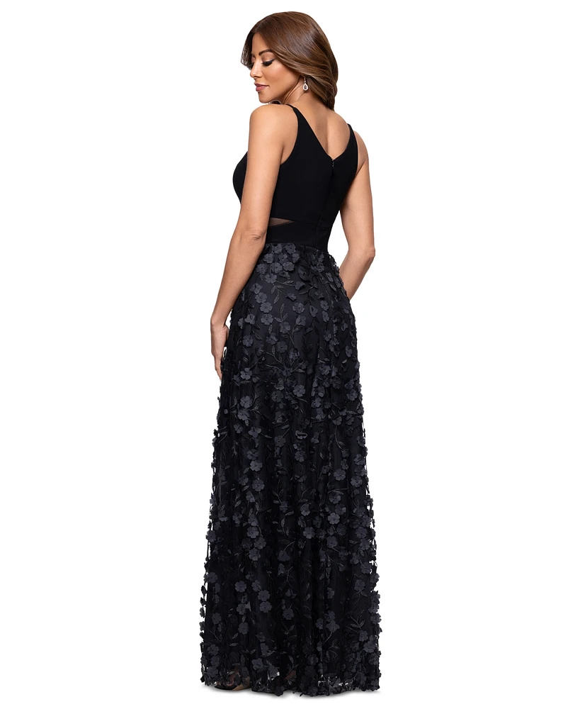 Xscape Petite Sleeveless Floral-Textured Gown