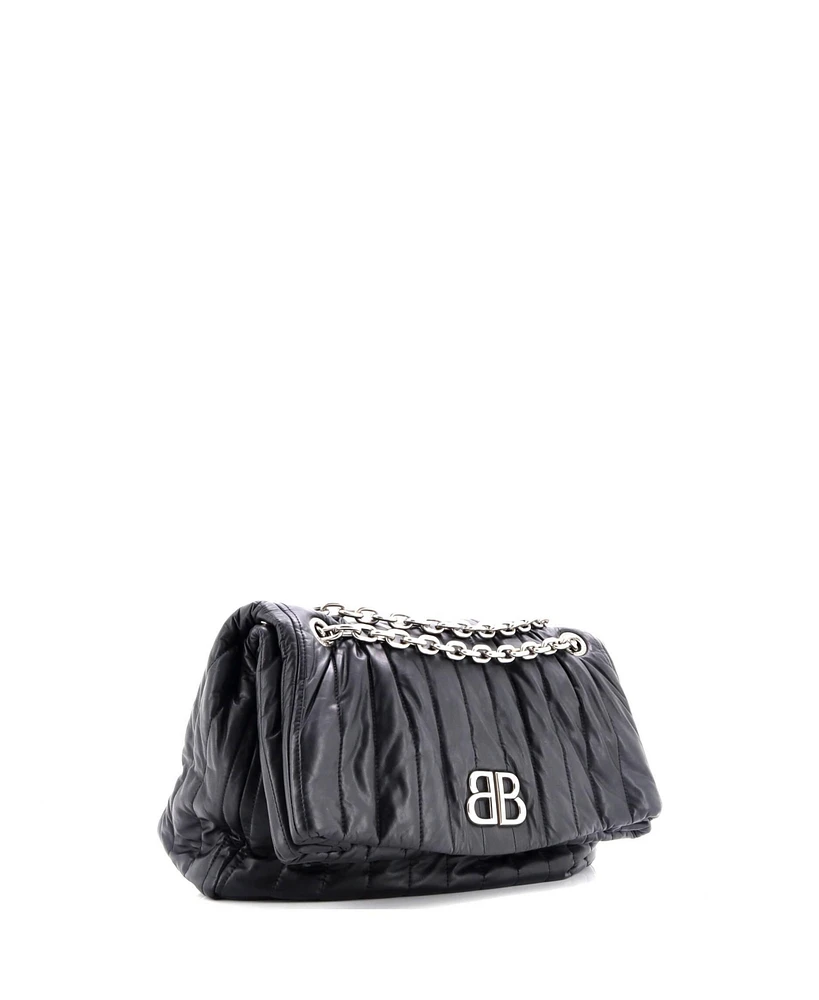 Pre-Owned Balenciaga Medium Monaco Chain Flap Shoulder Bag Quilted Leather