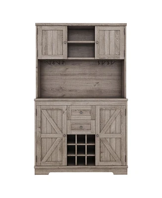Coffee Bar Cabinet Kitchen with Storage, Farmhouse Wine Drawers shelves and cabinets, Buffet & Glass Racks for Dinin