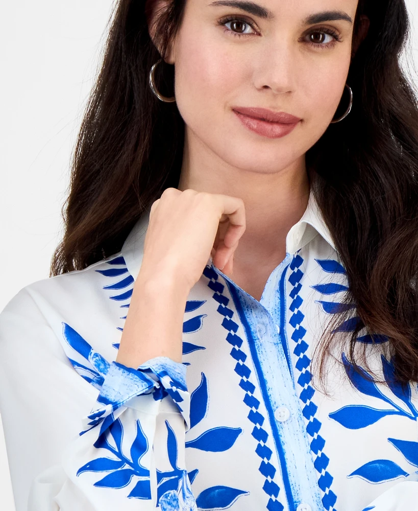 I.n.c. International Concepts Petite Cotton Floral-Print Blouse, Exclusively at Macy's